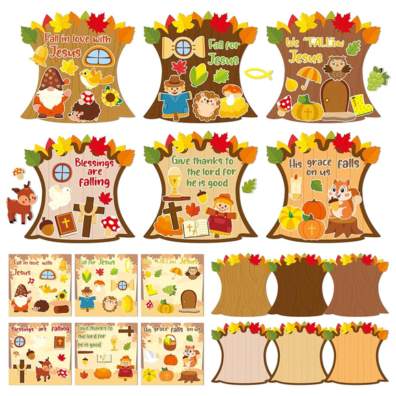 Laffact Fall Scene Stickers Craft Kit, 12-Pack for Autumn Party Decorations