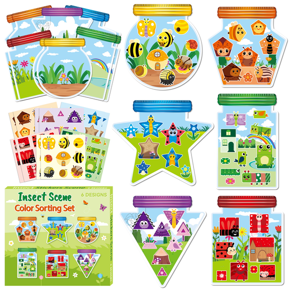 Laffact DIY Insects Colors Sorting Scene Sticker Crafts, 12 Counts for Party Game