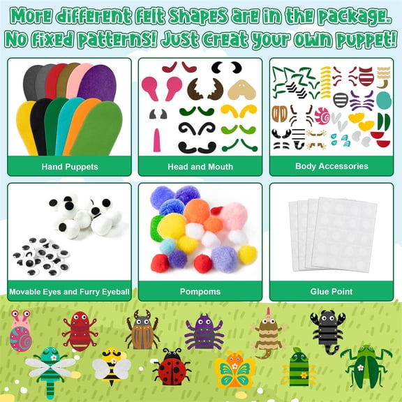 Laffact 12 Counts Felt Insects Hand Puppet Making Kit for Classroom Craft Activities
