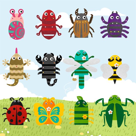 Laffact 12 Counts Felt Insects Hand Puppet  Making Craft Kit for Classroom Activities