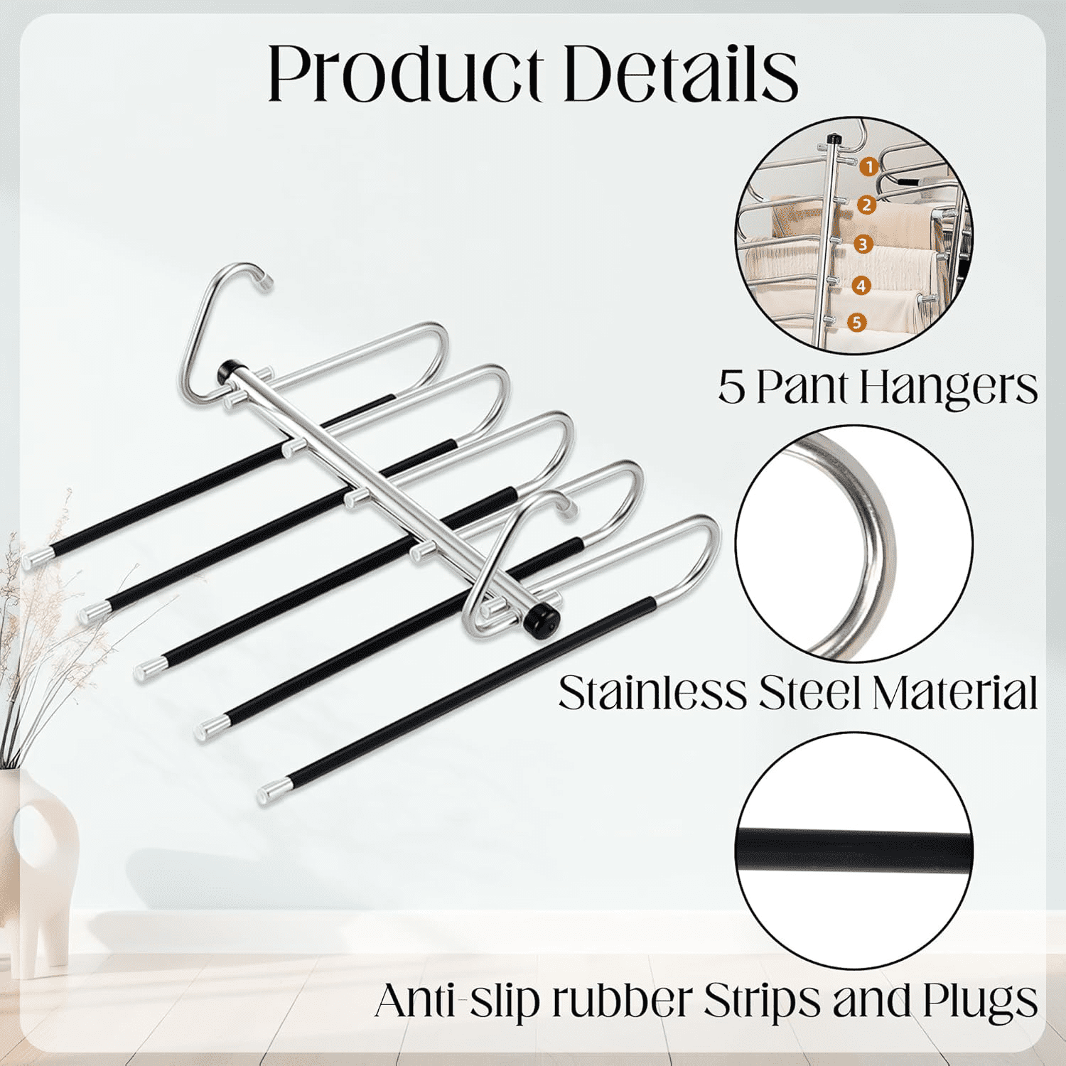 Laffact 4 Pack Stainless Steel Foldable Trouser Rack,Pants Hanger for Closet Organizer