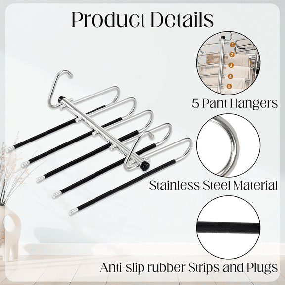 Laffact 4 Pack Stainless Steel Foldable Trouser Rack,Pants Hanger for Closet Organizer