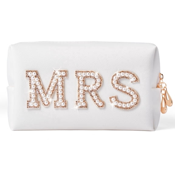 Laffact Portable Makeup Bag with Zipper, White, 1 Count