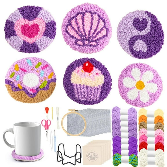 Laffact Punch Needle Coaster Craft Kit for Beginners,DIY Making Embroidery Cup Pads Creative Christmas New Year Gifts