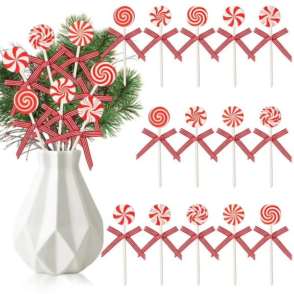 Laffact Vase Filler Wooden Stickers For Christmas Party Decoration Red and White Christmas Candy Sticker
