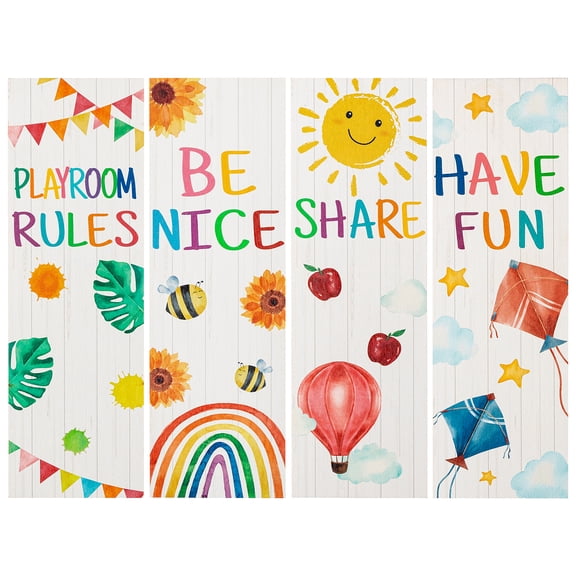 Laffact Wooden Hanging Plaque for Playroom  Home Wall Decoration,Colorful,4 Counts