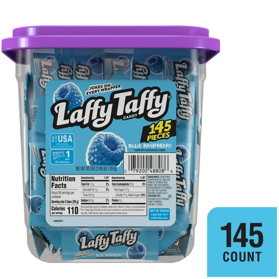 Laffy Taffy Blue Raspberry Candy Tub, 0.34 Oz (145 Count)