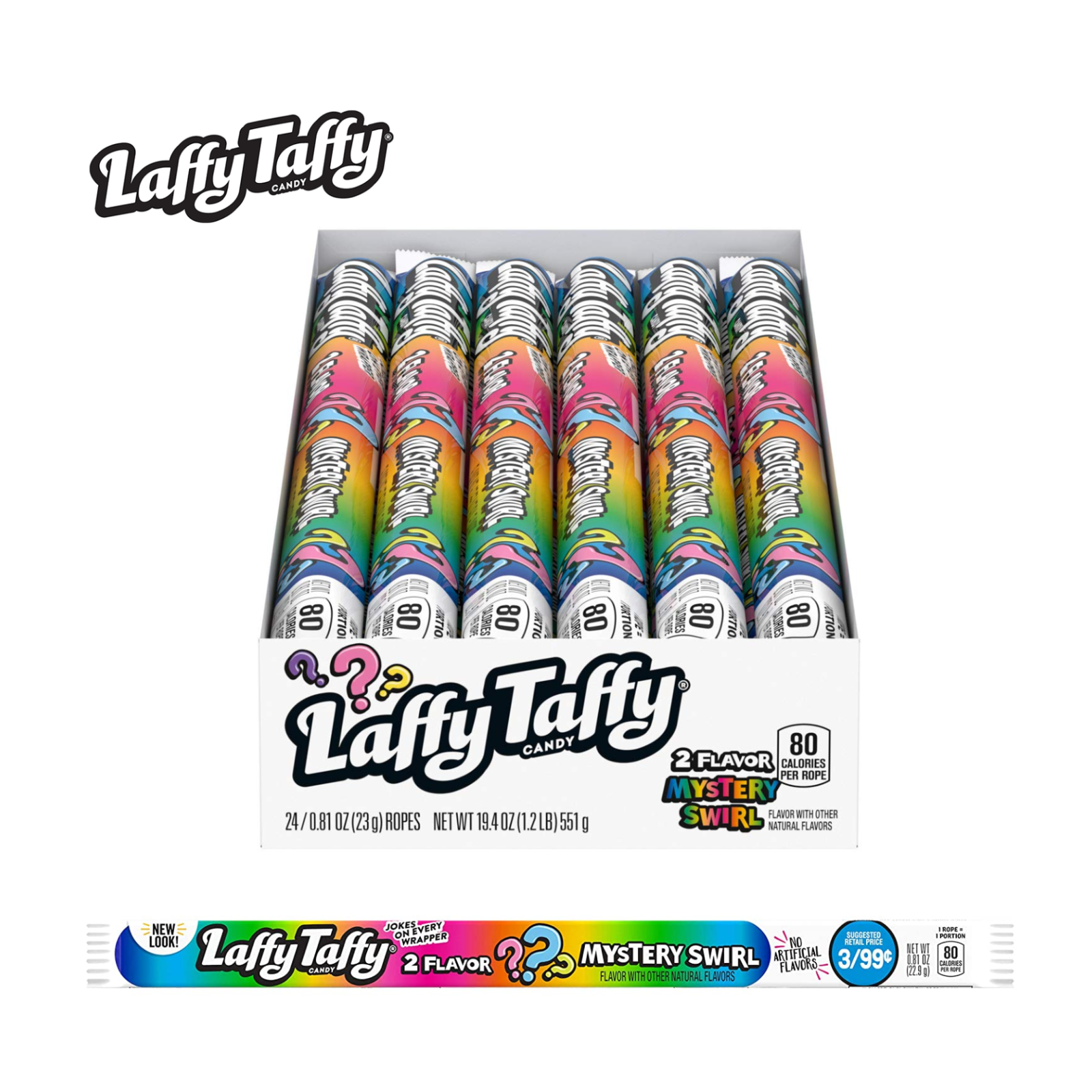 Laffy Taffy Candy Ropes, Mystery Swirl Flavor, 0.81 oz, 24 Count ...