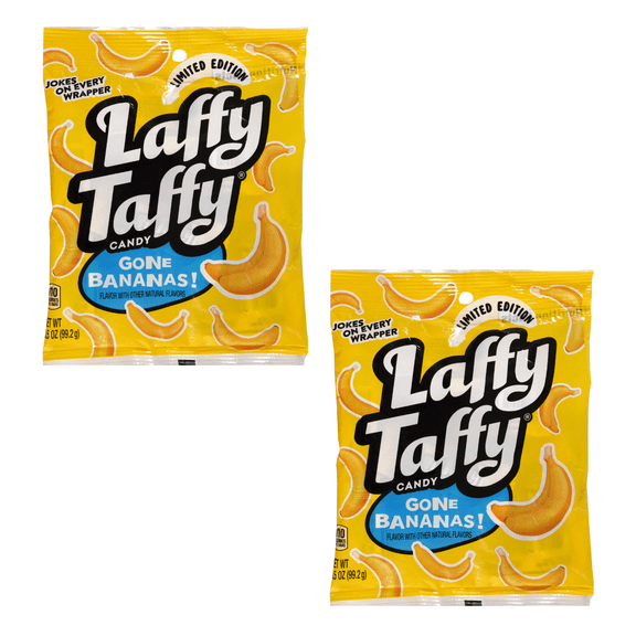 Laffy Taffy Gone Bananas Limited Edition Chewy Candy Banana Flavored Candies, 3.5 oz Birthday Halloween Christmas Party Treats and Stocking Stuffer - Pack of 2
