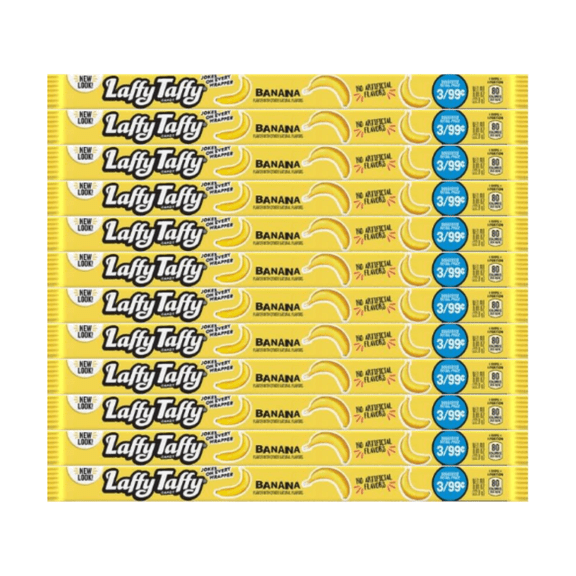 Laffy Taffy Ropes Banana Flavor, 0.81 Oz Individually Wrapped Chewy Candy, 12-Pack Soft, Stretchy, Fun Snack for Parties