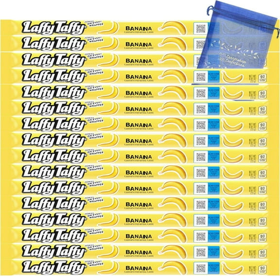 Laffy Taffy Ropes Lover's Banana Flavor Bundle Pack - 16 Individually Wrapped Banana Flavored Taffy Candies - Lunch Boxes, Car Rides, Movie Snack, Flights - With Gift Bag