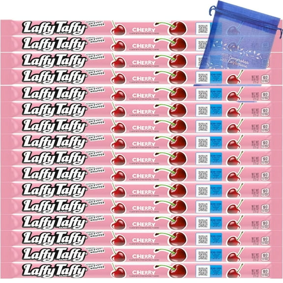 Laffy Taffy Ropes Lover's Cherry Flavor Bundle Pack - 16 Individually Wrapped Cherry Flavored Taffy Candies - Lunch Boxes, Car Rides, Flights, Movie Snack - With Gift Bag