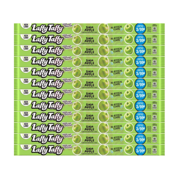 Laffy Taffy Ropes Sour Apple, 0.81 Oz Individually Wrapped Chewy Candy, Perfect for Snacking and Sharing, Bulk 12 Pack for Parties, Lunchboxes, and Treats