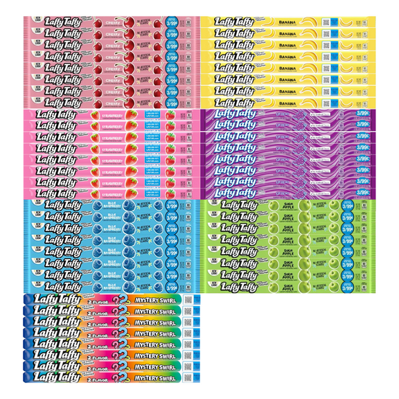 Laffy Taffy Ropes Variety Pack - 56 Pack - 7 Exciting Flavors: Strawberry, Banana, Grape, Blue Raspberry, Mystery Swirl, Cherry, Sour Apple - 8 Pieces of Each Flavor - Perfect for Parties