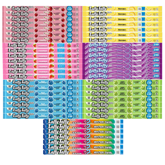 Laffy Taffy Ropes Variety Pack - Strawberry, Banana, Grape, Blue Raspberry, Mystery Swirl, Cherry, Sour Apple - 7 Ropes Each Flavor, 49 Total - Fun Candy for Parties, Snacks, and Gifting