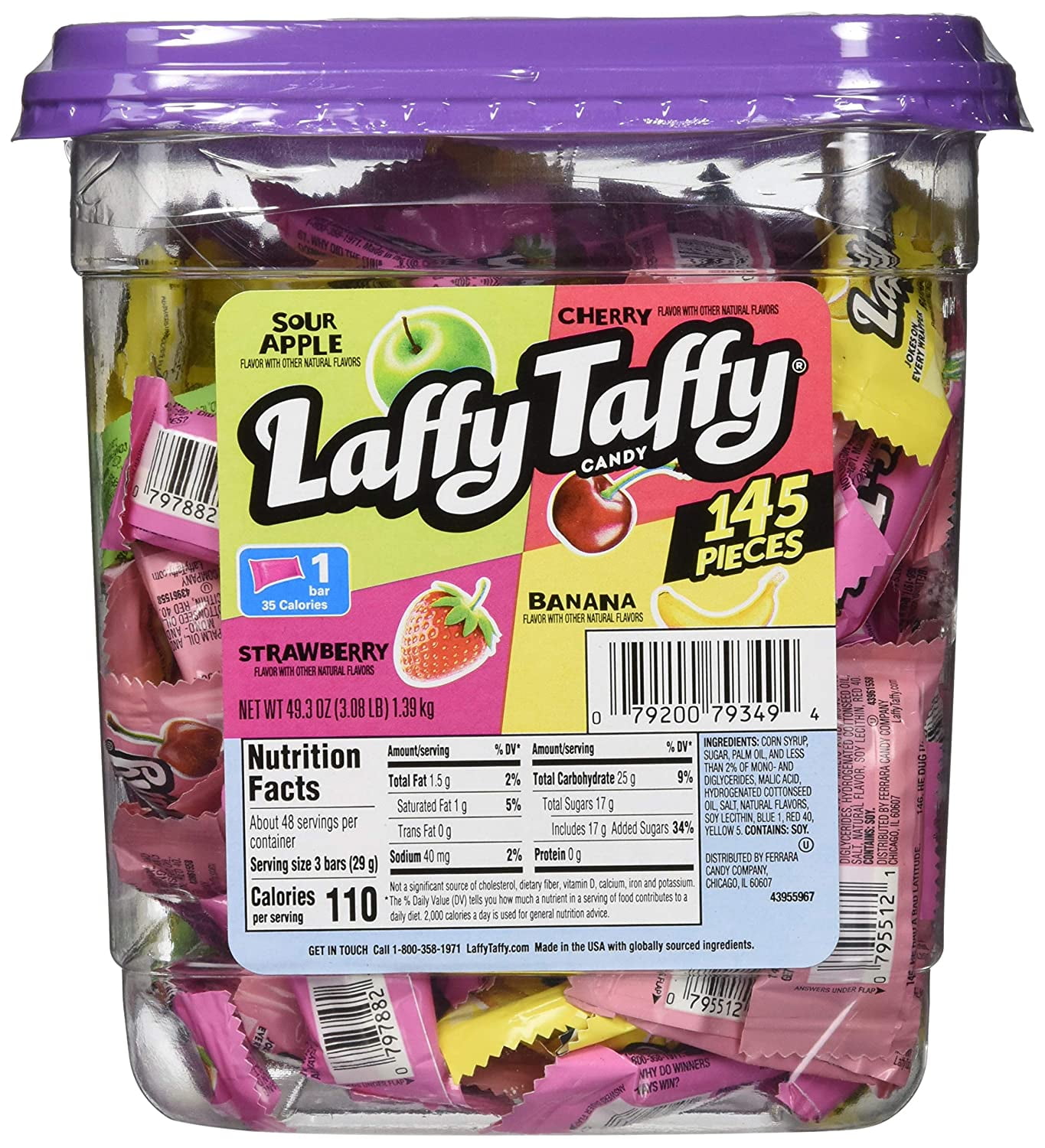 Taffy Rapper Candy Laffy Taffy Assorted Fruit-Flavored Chewy Candy, 145 Count, with Jokes ...