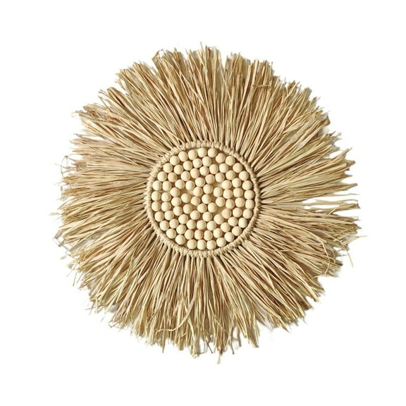 Lafia Wall Hangings Bohemian Handwoven Oversized Wall Basket, Natural Raffia Wooden Beads Plywood Handmade Decoration, Home Office Gallery Work Area Gift*