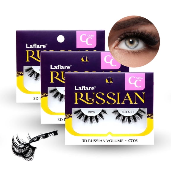 Laflare 3D False Eyelashes Russian volume Strip Lashes Fluffy, Wispy, Lightweight | Faux Mink Eyelashes Extension C Curl Wispy Handmade Soft Reusable 3 Packs Value Combo.
