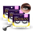thumbnail image 1 of Laflare 3D False Eyelashes Russian volume Strip Lashes Fluffy, Wispy, Lightweight | Faux Mink Eyelashes Extension C Curl Wispy Handmade Soft Reusable 3 Packs Value Combo., 1 of 10