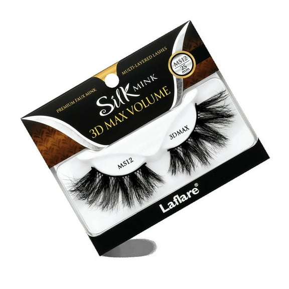 Laflare 3D SILK MINK MAX VOLUME Premium Faux Mink 25mm Extra Long Eyelashes, Cat Eyes, Wispy, Fluffy, Soft as Mink, Multi-layered Dramatic Volume False Lashes