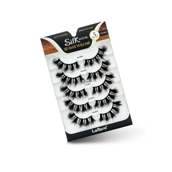 Laflare 3D Silk Mink Max Volume, Premium Faux Mink 25mm, Cat Eyes, Wispy, Fluffy, Soft. 5 Pairs