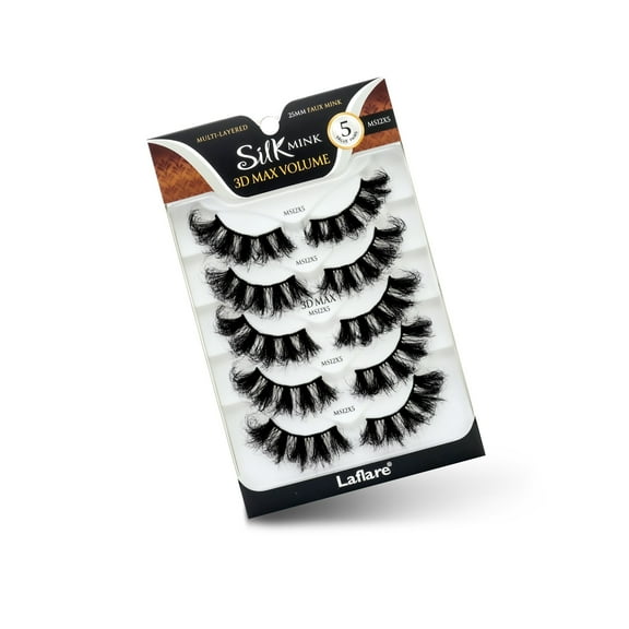 Laflare 3D Silk Mink Max Volume, Premium Faux Mink 25mm, Cat Eyes, Wispy, Fluffy, Soft. 5 Pairs