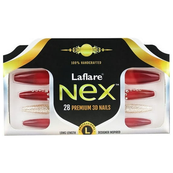 Laflare Handcrafted Press-On Nails Coffin Shape False Nails with Nail Glue (Long)