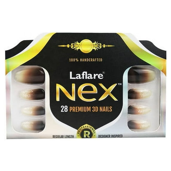 Laflare NEX 10D NAIL Regular Coffin Length False Nails with Nail Glue, Handcrafted Press-On Nails