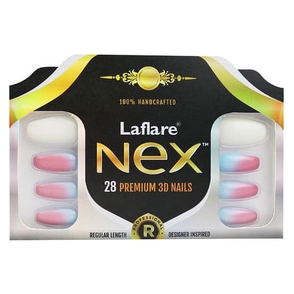 Laflare NEX 11D NAIL Regular Coffin Length False Nails with Nail Glue, Handcrafted Press-On Nails