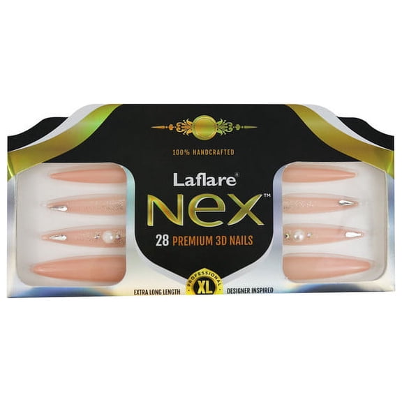 Laflare NEX 5D NAIL X-LONG Stiletto Length False Nails with Nail Glue, Handcrafted Press-On Nails.