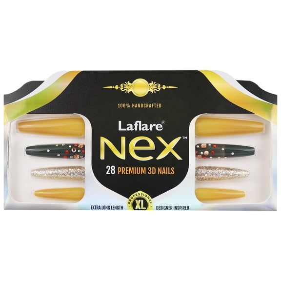 Laflare NEX 8D NAIL XLONG Coffin Length False Nails with Nail Glue, Handcrafted Press-On Nails (Popping Brown )