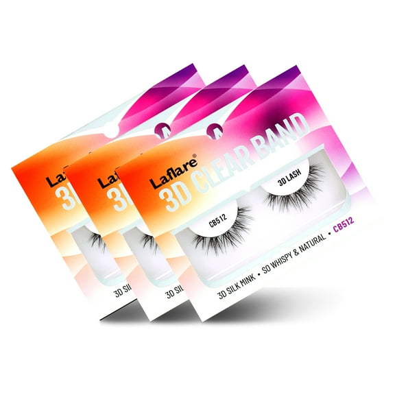 Laflare Strip Lashes look like Eyelash Extensions Clear Band 3D Natural Look Volume Lashes Wipsy. 3 Pack