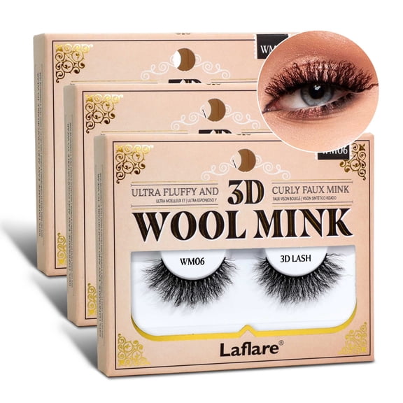 Laflare Wool Curl Faux Mink 3D Eyelashes | Lightweight, Reusable | Ultra Fluffy, Frizzy Curly | Unique & New Trendy Look Eyelashes.