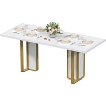 Lafnest 71" Farmhouse Dining Table for 8, Rectangular Kitchen Table with Waterproof Thick Wood Top & Floor-Protecting Feet,White