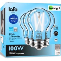 LafoHome EcoBright A19 LED Filament Bulb, 100W Equivalent, 5000K Daylight, Dimmable, 4-Pack