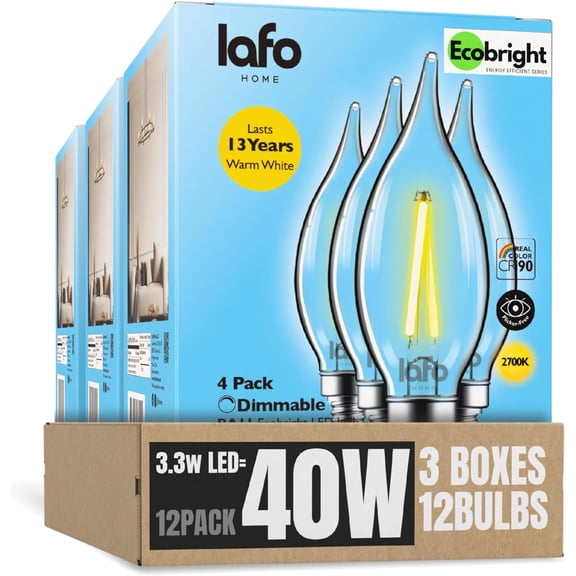 LafoHome EcoBright BA11 LED Filament Bulb, 300 Lumens, 40W Equivalent, 2700K Warm White, Dimmable, 12-Pack