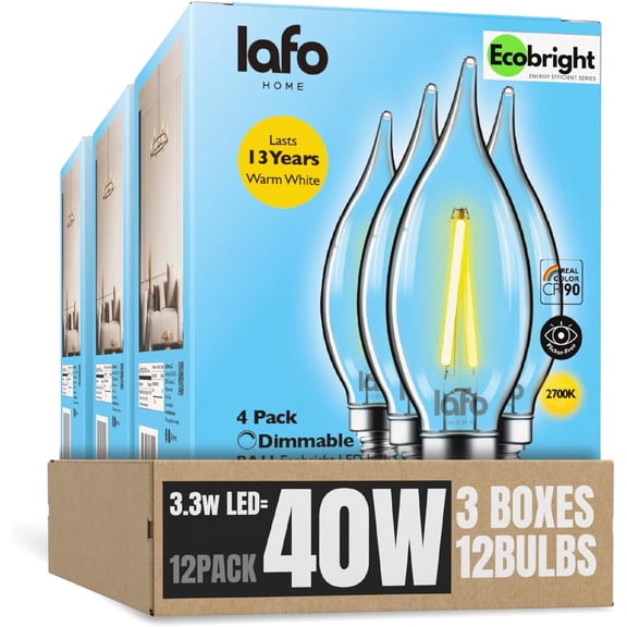 LafoHome EcoBright BA11 LED Filament Bulb, 40W Equivalent, 2700K Warm White, Dimmable, 12-Pack