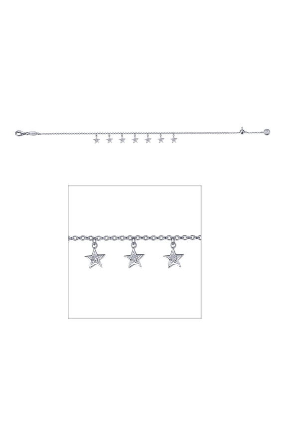 7 Symbols of Joy Sterling Silver Adjustable Bracelet 7.5 IN with 7 Dandling Stars (0.32 CTTW)