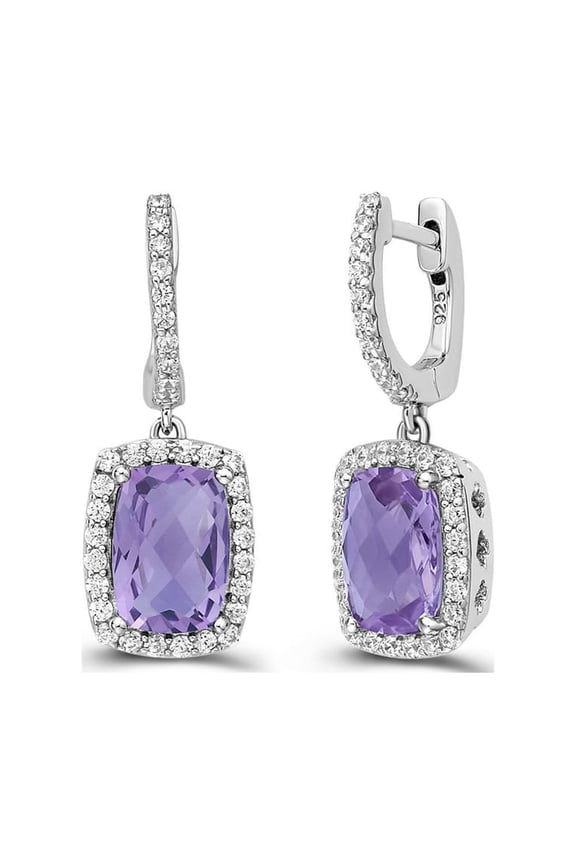 Aria Sterling Silver Platinum Plated Lassire Amethyst with Lassire Simulated Diamonds Earrings