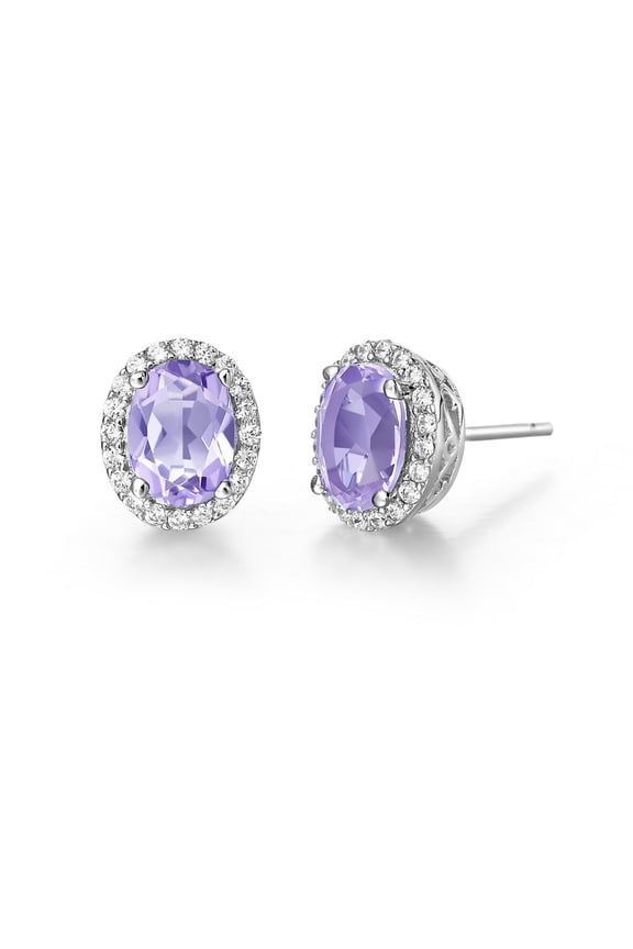 Aria Sterling Silver Platinum Plated Lassire Amethyst with Lassire Simulated Diamonds Earrings