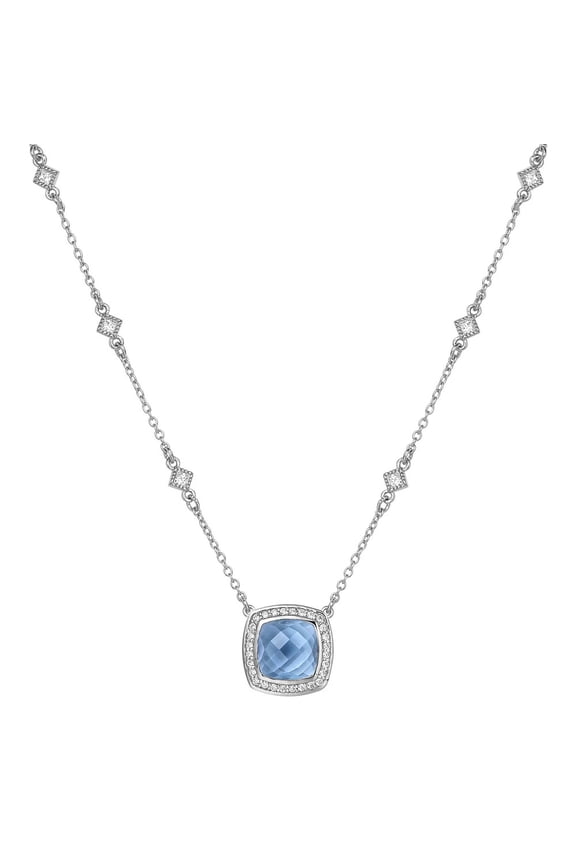 Aria Sterling Silver Platinum Plated Lassire Blue Topaz Necklace with Lassaire Simulated Diamonds