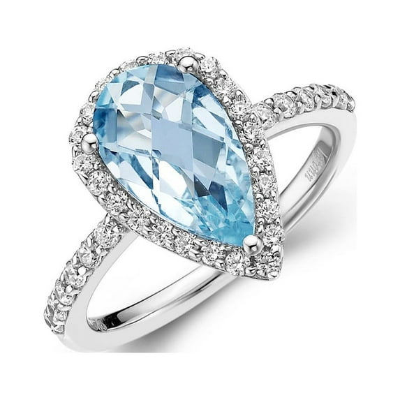 Lafonn Aria Sterling Silver Platinum Plated Lassire Blue Topaz and Simulated Diamonds Womens Ring