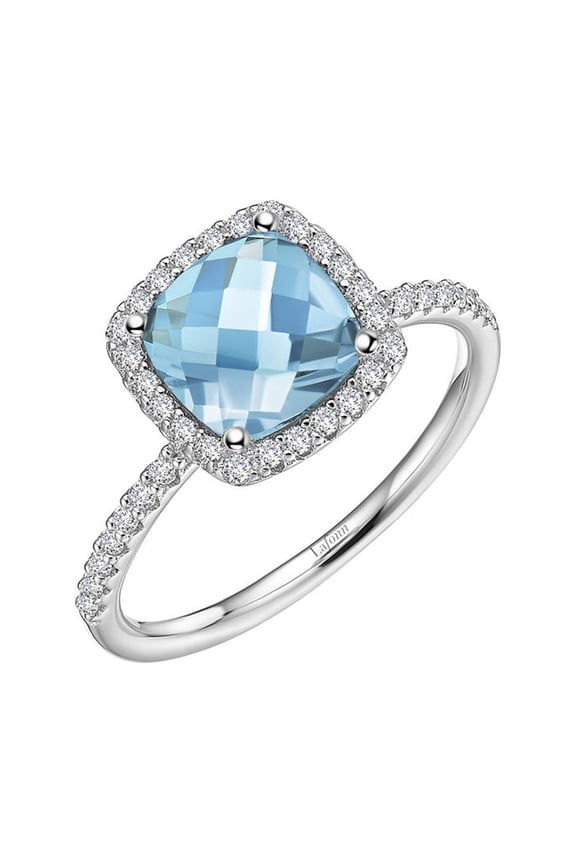 Aria Sterling Silver Platinum Plated Lassire Blue Topaz and Simulated Diamonds Womens Ring