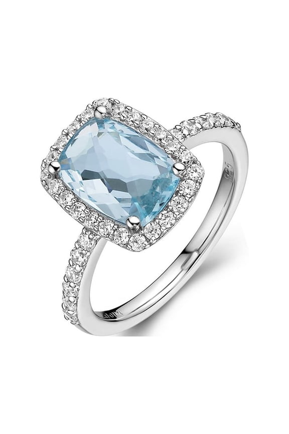 Aria Sterling Silver Platinum Plated Lassire Blue Topaz and Simulated Diamonds Womens Ring