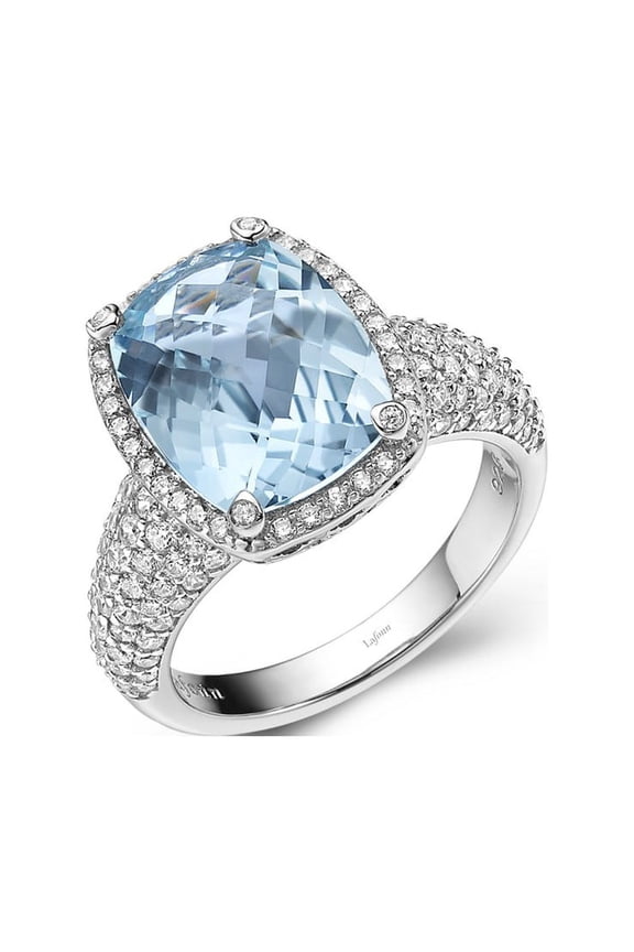 Aria Sterling Silver Platinum Plated Lassire Blue Topaz and Simulated Diamonds Womens Ring