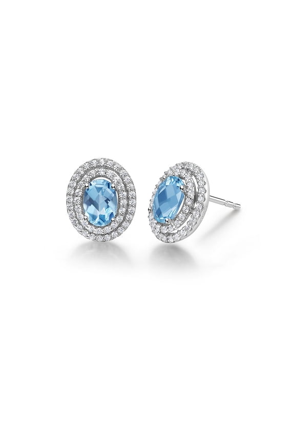 Aria Sterling Silver Platinum Plated Lassire Blue Topaz with Lassire Simulated Diamonds Earrings