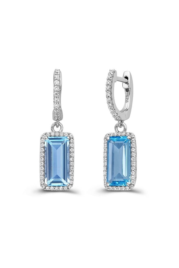 Aria Sterling Silver Platinum Plated Lassire Blue Topaz with Lassire Simulated Diamonds Earrings