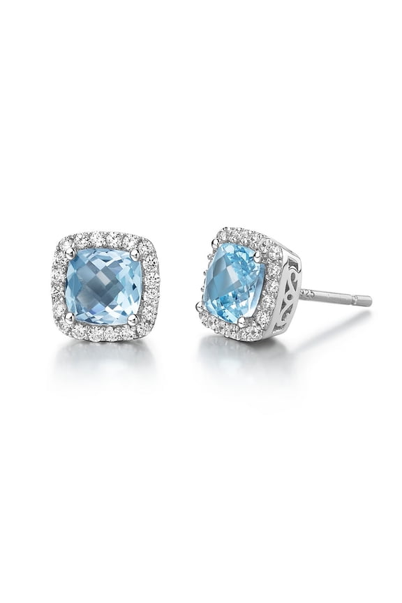 Aria Sterling Silver Platinum Plated Lassire Blue Topaz with Lassire Simulated Diamonds Earrings
