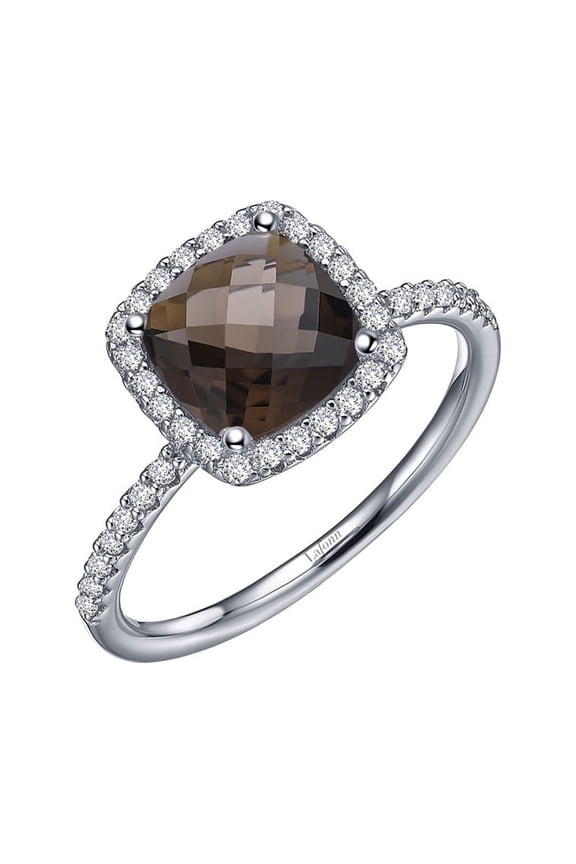 Aria Sterling Silver Platinum Plated Lassire Smoky Quartz and Simulated Diamonds Womens Ring
