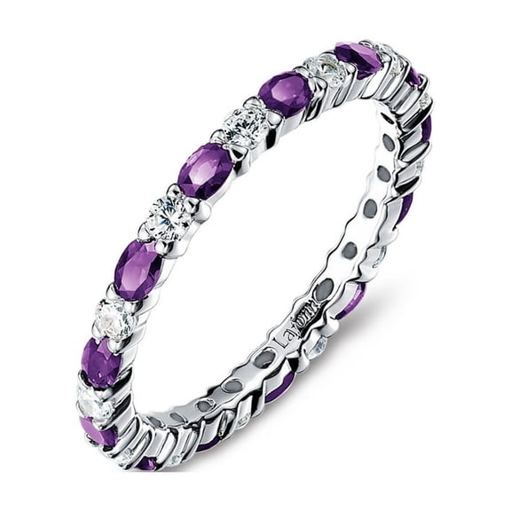 Lafonn Birthstone Sterling Silver Platinum Plated Lassire FEBRUARY Ring (2.34 CTTW)